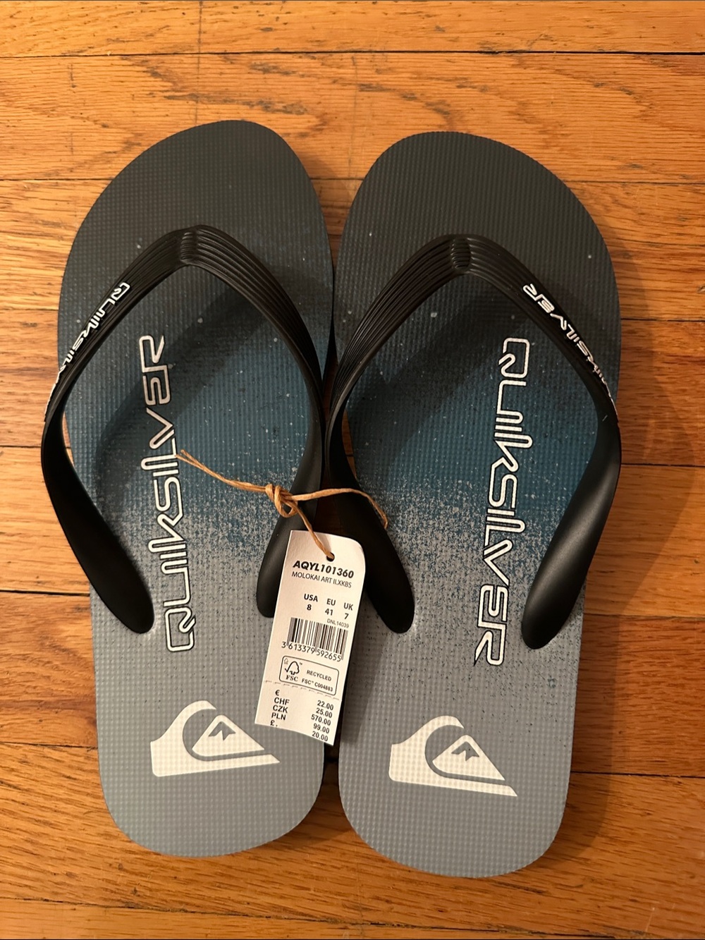 Quiksilver Men's Blue & Black Logo Flip Flops